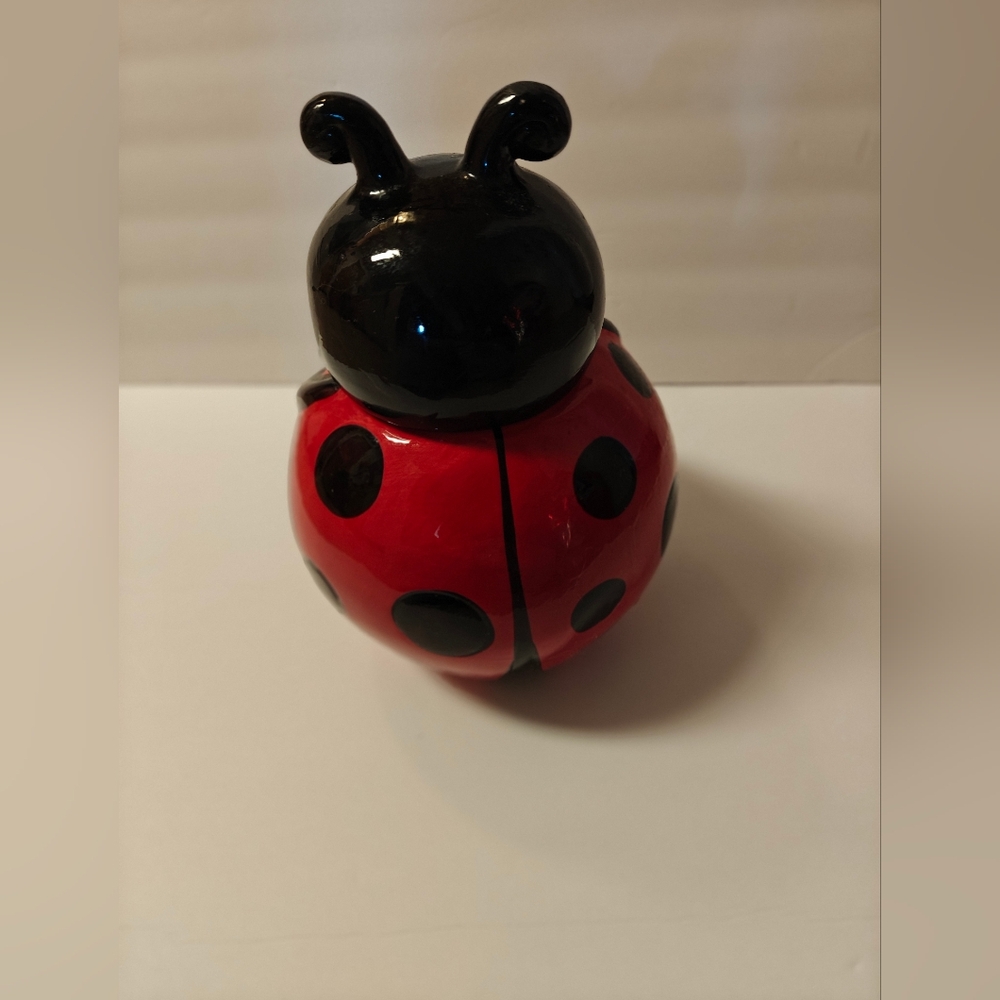 Ladybug Hugging Daisy Cookie Jar, Anthropomorphic Ladybug Ceramic Cookie Jar - Picture 5 of 13